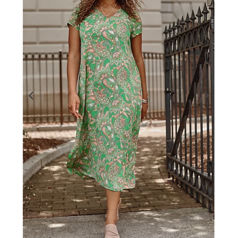 J. Jill Wearever Princess Seam Paisley A Line Casual Midi Dress Small Tall
